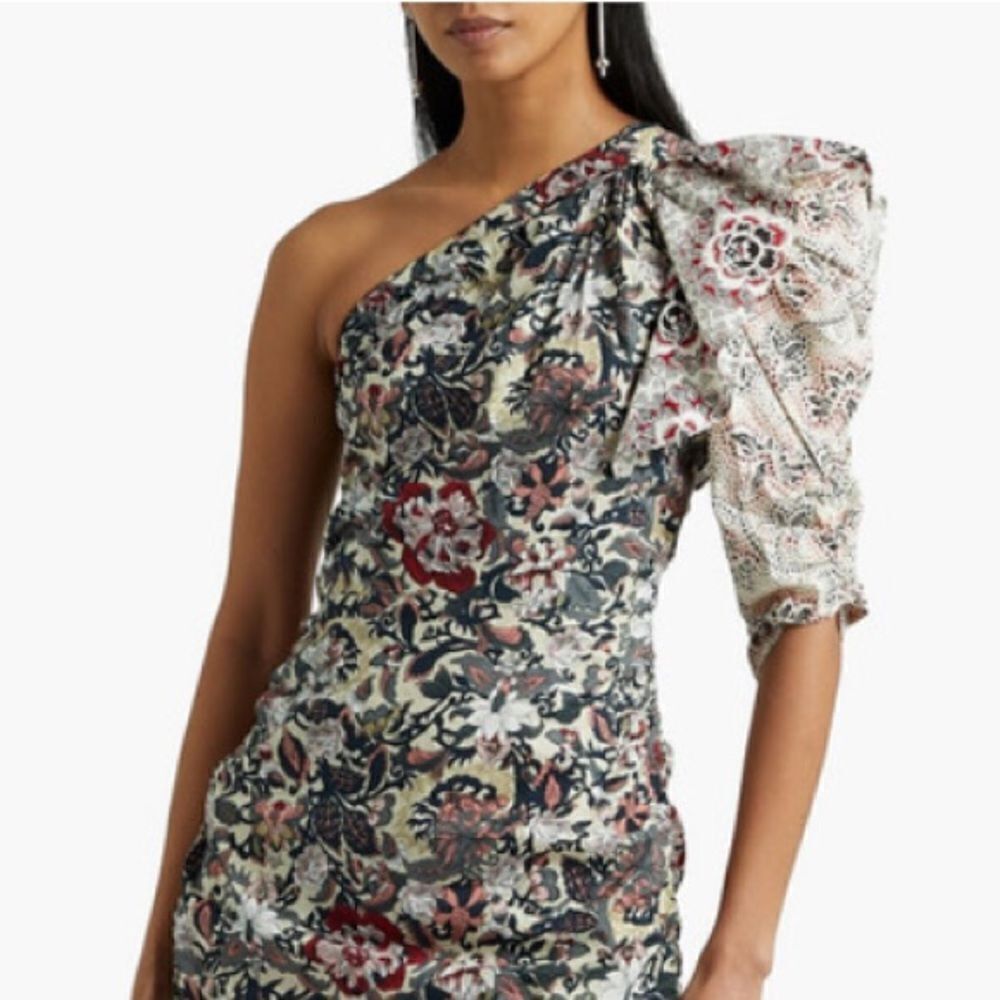 NWT Isabel Marant ÉTOILE Lilia one-sleeve ruched cotton mini dress Sz 38/US 6 - Picture 3 of 14